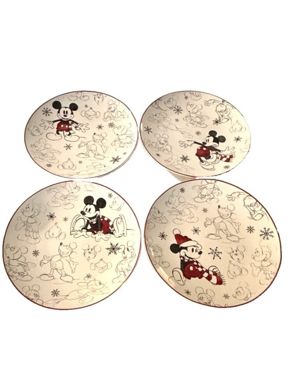 Pottery Barn Disney Set of 4 Mickey Mouse Salad Plates 8.25" Stoneware Xmas